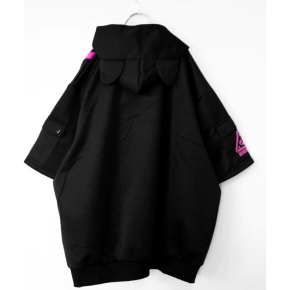 Cyberpunk Cat ears Punk & Emo black and bright pink zip up hoodie - unisex - Picture 2 of 3